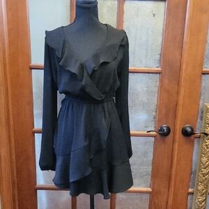 Express Black Long Sleeve Ruffle Dress